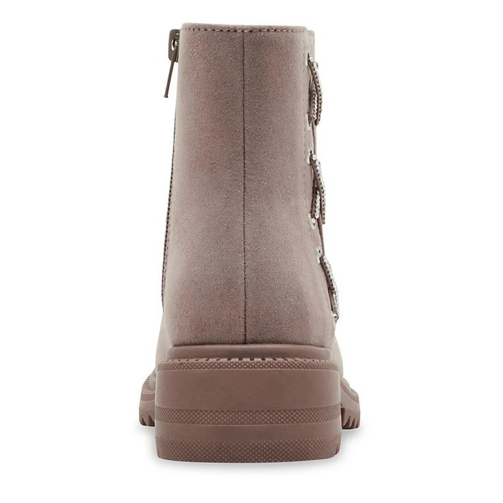 Madden Girl PAMELA Girls Boots Taupe Lace Up Ankle Boot Kid Sz 1 Rhinestone NEW